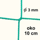 Bezuzlová sieť, 3 mm hrúbka, oko 10 cm, zelená farba