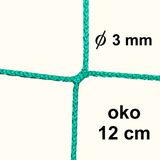Bezuzlová sieť, 3 mm hrúbka, oko 12 cm, zelená farba