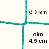 Bezuzlová sieť, 3 mm hrúbka, oko 4,5 cm, zelená farba