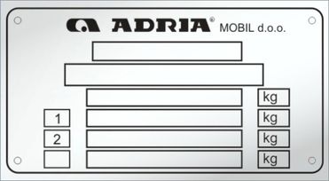 Adria 2 výrobný štítok