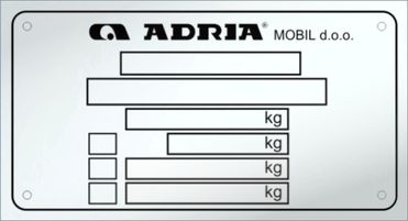 Adria výrobný štítok