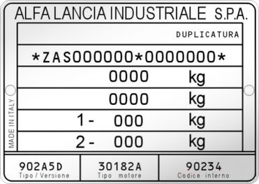 ALFA ROMEO - ALFA LANCIA INDUSTRIALE S.P.A. výrobný štítok