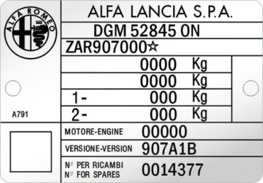 ALFA ROMEO - ALFA LANCIA S.P.A. výrobný štítok