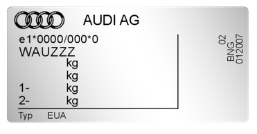 AUDI AG EUA výrobný štítok