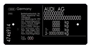 AUDI AG GERMANY výrobný štítok