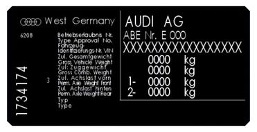 AUDI West Germany 2 výrobný štítok