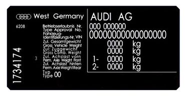 AUDI West Germany výrobný štítok