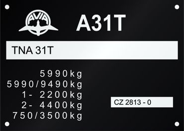 AVIA A31 T výrobný štítok