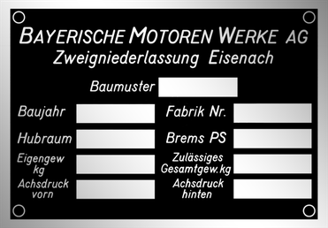 BMW BAYERSCHE MOTOREN WERKE AG výrobný štítok