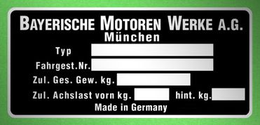 BMW München výrobný štítok