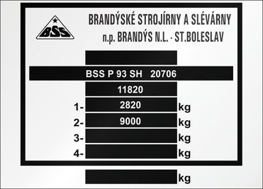 BSS výrobný štítok P 93 SH ST.Boleslav