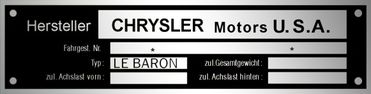 Chrysler motors U.S.A. výrobný štítok