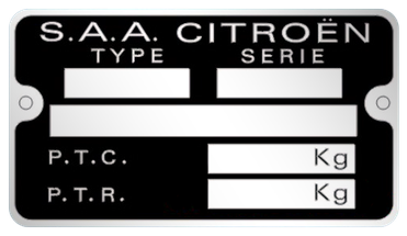 Citroen S.A.A. 3 výrobný štítok