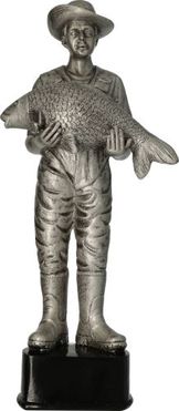 Figúrka odliavaná rybár striebro 30 cm