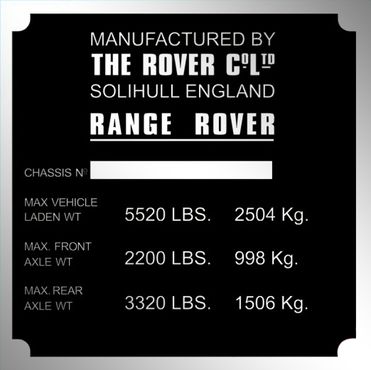 Range Rover výrobný štítok